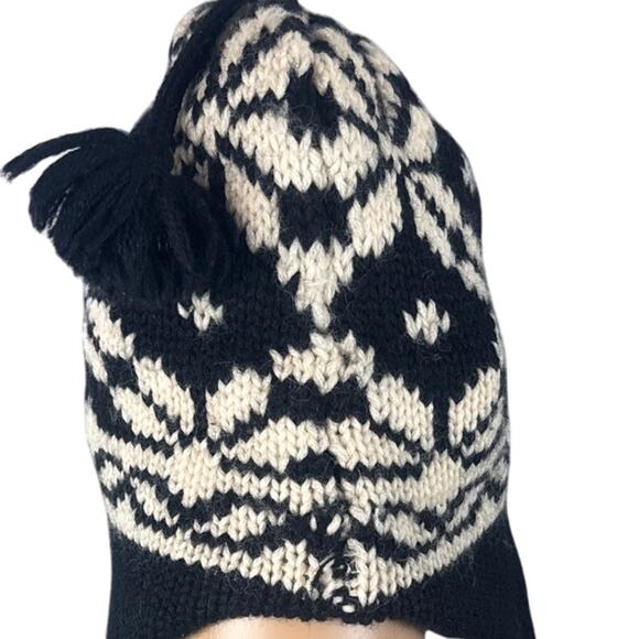 Ossi Ski Wear Wool Ski Hat Black Cream Worsted Wool Acrylic Headband One Size - Picture 3 of 5